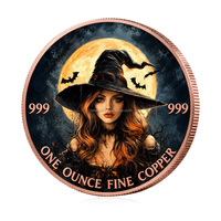 Pièce de monnaie commémorative personnalisée moderne en cuivre, motif Sorcière squelette en sucre, 1 oz, Souvenir de la Journée des Morts et d'Halloween, Pièce de défi, Citrouille Rose