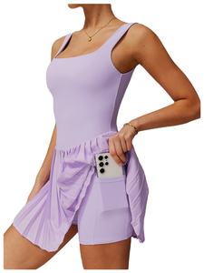 Rok tenis dua potong palsu dengan bawahan (anti-paparan), kantong kebugaran, desain lipit, baju olahraga - Product Image 2