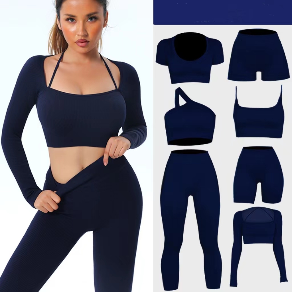 7PCS Seamless Gym Clothing Yoga Outfit Pants Sports Suit Women Workout Gym Fitness Sets Customized Logo Printing Spandex / Nylon