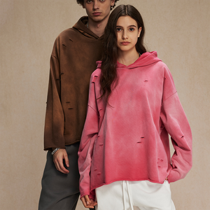 ผ้าดิบเทอร์รี่เฮฟวี่เวทผ้าฝ้ายลายขาดเป็นกรดสไตล์วินเทจซีดจางปรับแต่งโลโก้ได้ตามต้องการสำหรับฤดูหนาว - Product Image 5