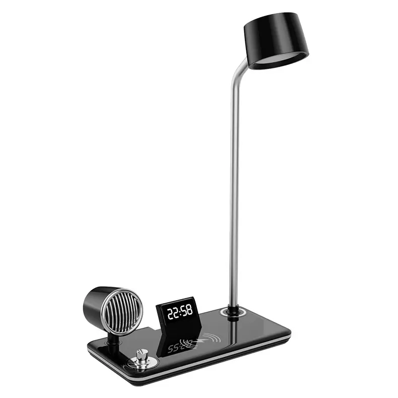 Wekker Bluetooth Speaker Meerdere Dimmen Nachtlampje Touch Bedlampje Met 15W Draadloze Oplader 4 In 1 Flex Tafellamp