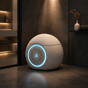 WC intelligent monobloc en céramique brillante, forme œuf, avec éclairage LED annulaire, chasse d'eau automatique, bidet, siège chauffant et veilleuse - Product Image 5