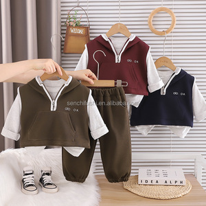Ensemble de trois vestes à capuche décontractées pour bébé garçon, 100% coton, style étranger, printemps-automne, pas cher - Product Image 1