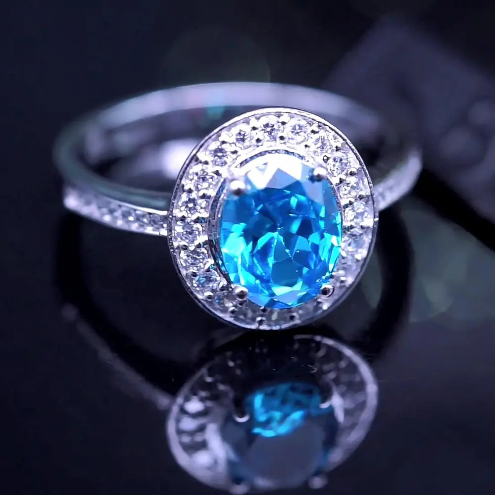 الأزرق حجر 925 الفضة الصين خاتم Cz ، الفضة والمجوهرات خاتم تصميم