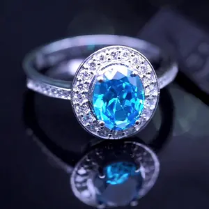 Batu Biru 925 Perak Cincin Cz Tiongkok, Desain Cincin Perhiasan Perak