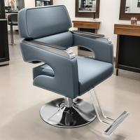 Fauteuil de Barbier Moderne Haut de Gamme en Acier Noir avec Fonctions Pivotantes et Réglables en Hauteur, Chaise de Salon pour Hommes, Spa, Salon de Coiffure en Cuir