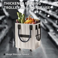 Sac de courses pliable en PP tissé imperméable avec roulettes, sac de rangement grande capacité pour légumes, bagages et linge
