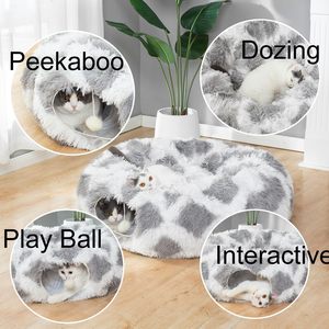 Tunnel de jeu multifonctionnel rond en peluche Tube de lit d'hiver pour chat Grotte pour chaton et chats de taille moyenne à grande