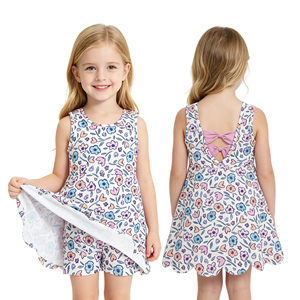 En Stock Vestido Corto de Yoga para Niñas con Lazo y Flores Rosas y Azules, Ropa Deportiva al por Mayor, Nueva Moda, Ropa Deportiva Infantil de Boutique - Product Image 1