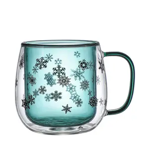 Кофейная чашка ручной работы из боросиликатного прозрачного стекла с двойными стенками, рождественский подарок, симпатичная стеклянная чашка