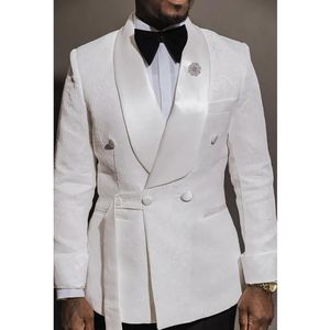 Trajes de Boda para Hombre de <span class=keywords><strong>2</strong></span> Piezas con Diseño Jacquard Blanco, Cinturón, Corte Regular, Solapa de Chal, Esmoquin para Hombre (Blazer+Pantalones) - Product Image 3