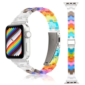 Smartwatch dây đeo thời trang phụ nữ đầy màu sắc Vòng đeo tay Acrylic mỏng cầu vồng thông minh ban nhạc đồng hồ cho Apple 40mm 44mm 45mm 41mm 44mm