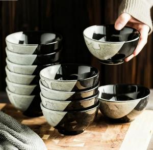 Vaisselle en céramique noire réactive émaillée en gros, bols japonais, bols à riz et à soupe en céramique - Product Image 5