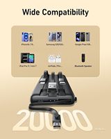 Batería Externa Portátil de 20000 mAh PD22.5W con Pantalla LED, Carga Rápida, Cable Integrado y Calentador de Manos