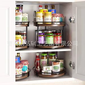 Wooden kitchen <b>spice</b> <b>rack</b>, <b>rotating</b> desktop <b>spice</b> storage <b>rack</b>, double-layer wooden household sundry organizer. - Product Image 2