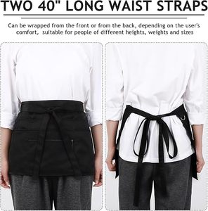 Tablier personnalisé avec logo imprimé, motif artistique, avec poches, pour restaurant, cuisine, café, chefs, serveurs, serveuses, demi-tabliers - Product Image 4