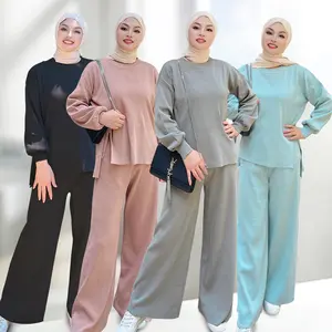 Muslimisches Gebet bescheidene Kleidung Strick anzug loser Pullover weites Bein Hose zweiteiliges Set traditionelle muslimische Kleidung