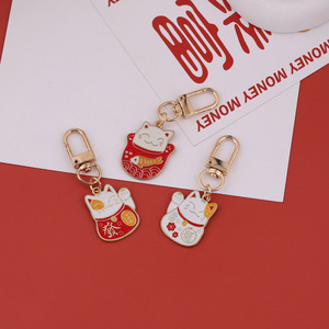 Porte-clés Chat porte-bonheur en alliage de zinc, impression numérique, collection Printemps 2024, origine Yiwu, accessoire mousqueton promotionnel - Product Image 1
