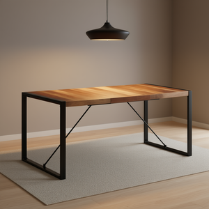 Tavolo da Pranzo Moderno Industriale in Legno Massello 63x31.5x29.5 Pollici con Gambe in Metallo, Arredamento per la Casa - Product Image 2