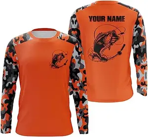 New Arrival Custom Sublimation Printed Uv Fishing Wear Long Sleeve Fishing Shirts Men&#39;s T-shirts Moisture Wicking Polyester