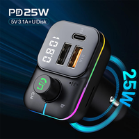 Transmetteur FM PD 25W, chargeur de voiture, lecteur MP3, clé USB, récepteur de musique, lumière RGB, véhicule universel