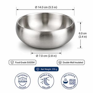 Cuenco Doble de Acero Inoxidable 304 con Acabado Satinado, Tipo Tambor Profundo, para Izakaya Japonés, Hot Pot, Vajilla para Hostelería, Venta al por Mayor - Product Image 1