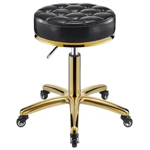 High quality salon furniture 360 degree rolling adjustable salon stool hairdressing chair with wheels gold