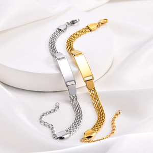 Personalized Engravable Stainless Steel Curved Bar Bracelet Gold & Steel Color Custom <b>Name</b> Jewelry Unisex Fashion Gift Bracelet - Product Image 3
