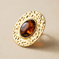 Retro Ovaler Ring aus Vergoldetem Edelstahl mit Harzeinlage, Übergroß mit Hochwertigem Gehämmertem Texturdesign, Damenring