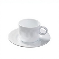 Ensemble de tasses à latte en céramique ST à nervures avec soucoupe et plateau, tasse à café rétro avec poignée, motif, passe au micro-ondes, capacité 220 ml, pour hôtel et maison