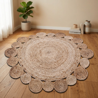 Tapis rond en jute naturel tressé, style bohème, écologique, fait main, à poils moyens, pour la décoration du salon