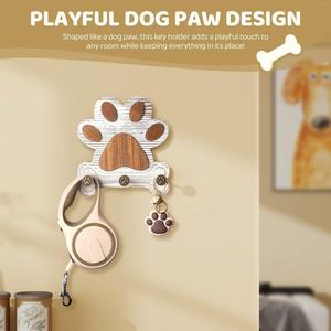 <b>Wooden</b> Dog Paw Wall Mount Key Rack With Hooks For Entryway Living Room Storage <b>Rustic</b> Style - Product Image 2