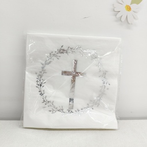 DAMAI - Vajilla Desechable para Fiesta de Bautizo Cristiano, Plato con Cruz Plateada y Corona de Olivas, Platos de Papel, Vasos, Servilletas - Product Image 4