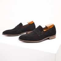 Mocassins en daim bleu marine pour hommes, à enfiler, sans lacets, cousus main, semelle antidérapante, pour affaires, mariage et usage quotidien