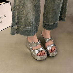Silver Wedge High-grade Slippers Women's Summer Wear High-rise Thick Bottom <b>Small</b> Non-slip Beach - Product Image 4