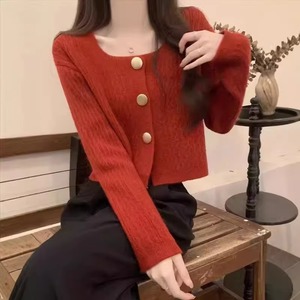 Cardigã de Tricô Macio e Felpudo para Mulheres, Decote Quadrado, Com Botões, Manga Longa, Top Casual Cropped - Product Image 5