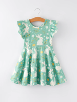 Robe pour filles et enfants, motif floral lapin rose de Pâques, respirante, coupe trapèze, longueur genou, manches courtes, nœud œuf, printemps-été