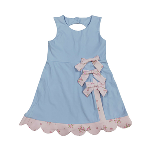 Robe de princesse bleu clair pour petites filles avec bordure florale rose et ourlet festonné, robe de yoga longueur genou - Product Image 4