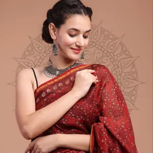 PRESENT FIRST TIME EVER AJRAKH DOUBLE COLOUR MUNDI BANDHANI PRINT Material linen mundi bandhani print saree with handloom