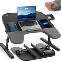 Bureau portable pour lit et canapé avec accoudoirs rembourrés doux et lampe de bureau LED à protection oculaire, grand bureau de lit réglable en hauteur et en angle