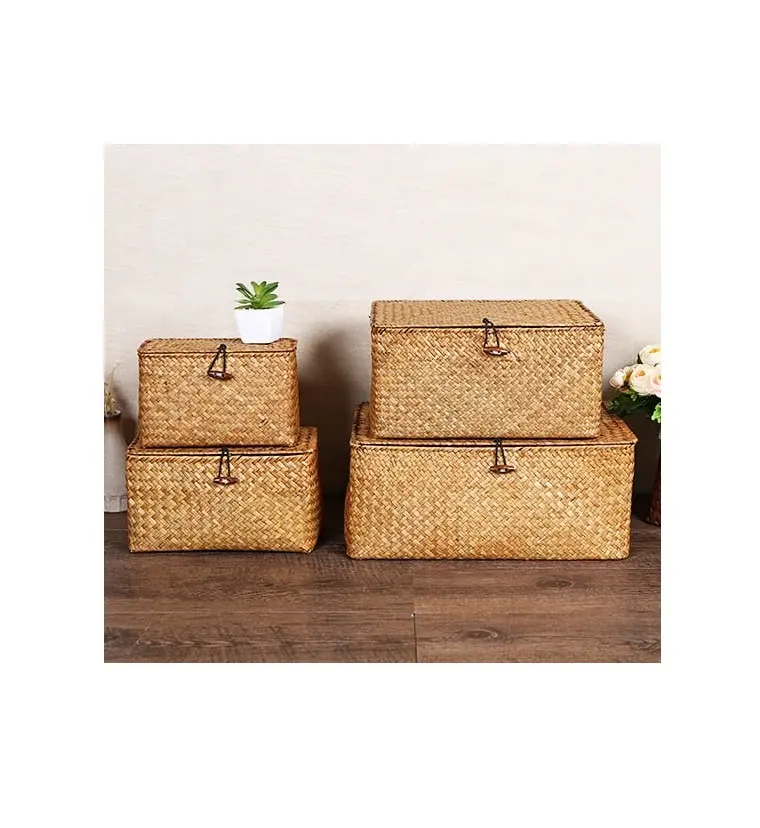 Foldable Storage Bins 2 Pack Storage Boxes with Lids and Handles - Large Rattan Laundry Basket Dirty Clothes Storage Box