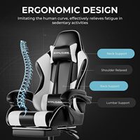 Chaise de bureau et de jeu pivotante à 360 ° blanche avec repose-pieds et soutien lombaire Appui-tête à cadre en métal durable