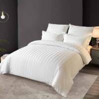 Parure de Lit Hôtellerie de Luxe Rayure 3cm T250 Blanche Polycoton avec Taie d'Oreiller Literie de Qualité Supérieure
