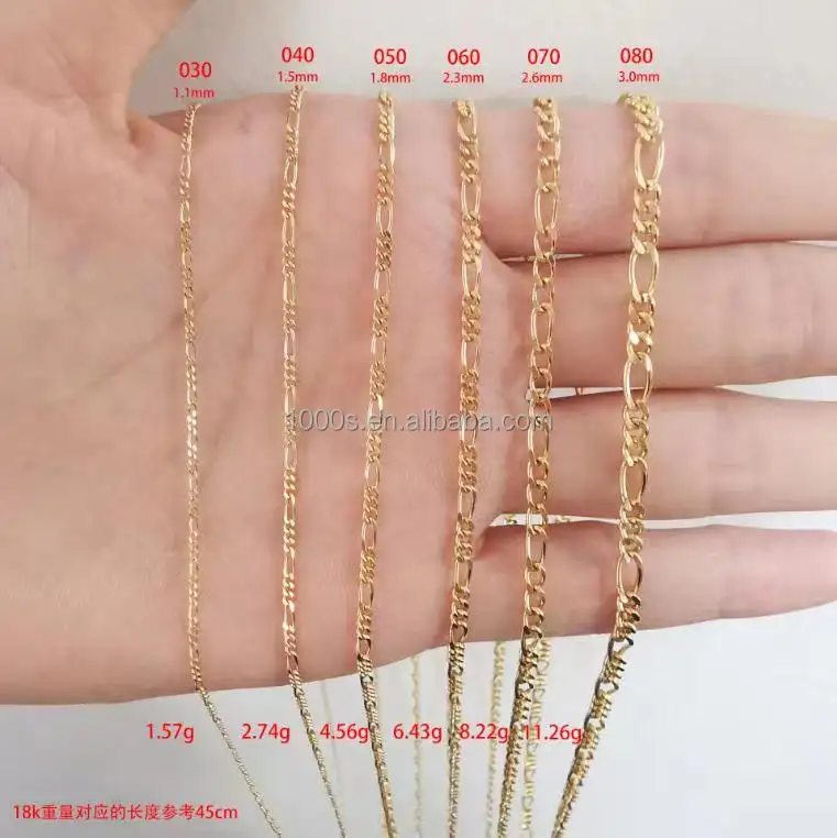Fine Jewelry 18K Gold Figaro Chain Necklace Real Solid Gold Jewellery No plating Variety of Size