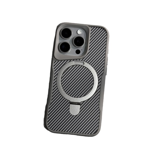 Wholesale Luxury Anti-shock Phone Case Armor Bracket Magnetic Carbon Mobile Phones Cover With Kickstand for iPhone 17 16 Pro Max