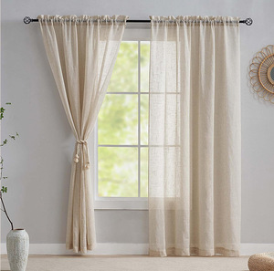 Voilages rustiques texturés en lin DaiRui <span class=keywords><strong>pour</strong></span> chambre à coucher, avec passe-tringle, en voile flammé filtrant la lumière - Product Image 2