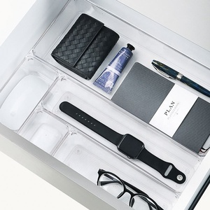 High Quality <b>Clear</b> PS Material Office Utensil <b>Drawer</b> <b>Organizer</b> Tray Stackable Square/Rectangle Multi-Size Display Rack Custom - Product Image 2