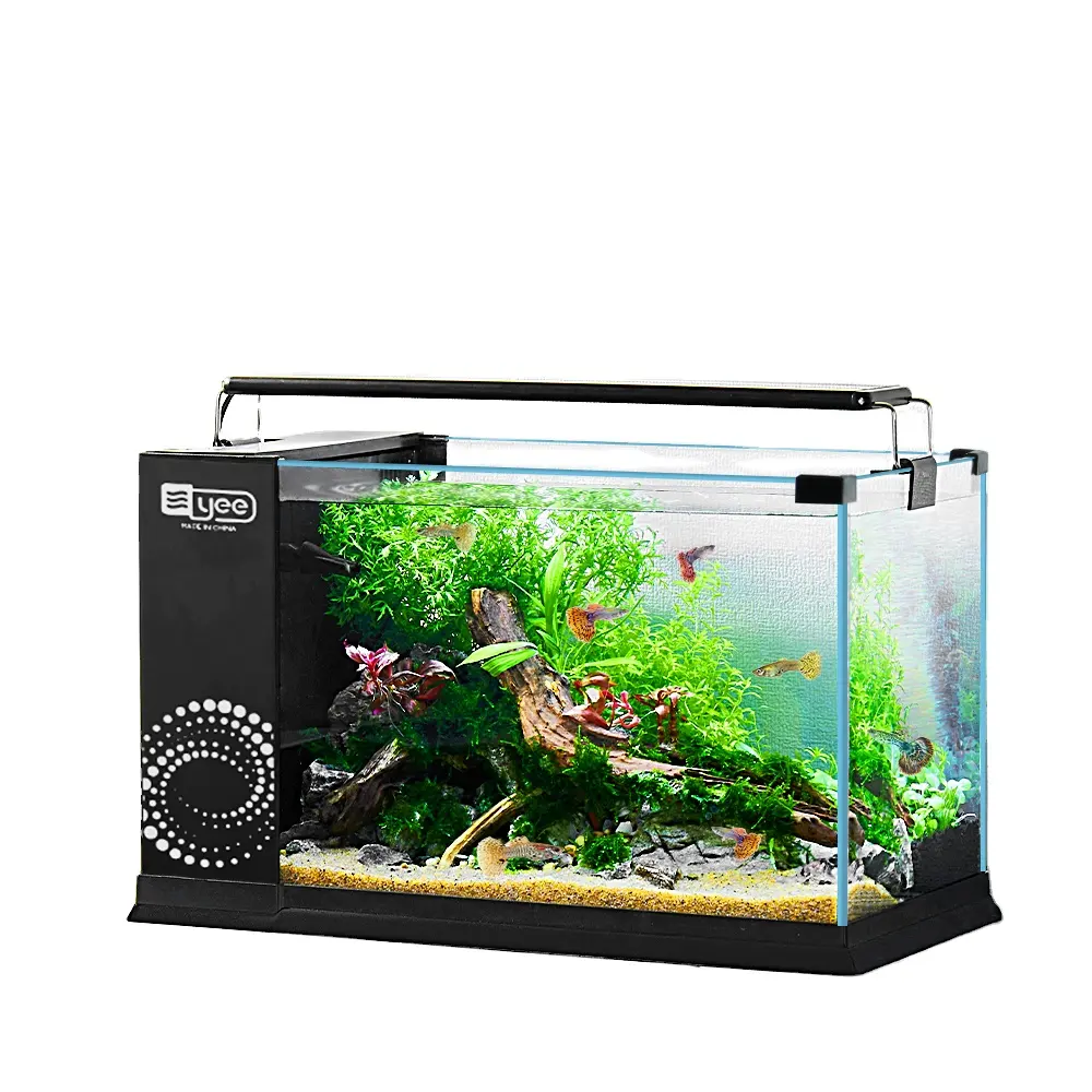 Yee factory wholesale ultra clear white glass fish tank desktop aquarium tank with aquarium accessories internal filter