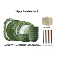 Service de vaisselle en céramique vert émeraude avec service d'emballage de boîte-cadeau pour 2 6 10 assiettes en porcelaine de luxe légères bol café service à thé