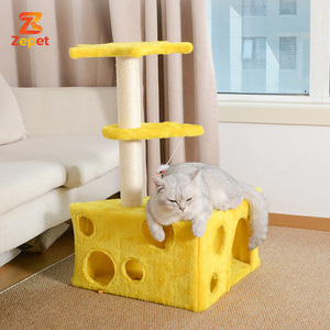 Arbre à chat moderne en bois multicolore avec griffoir et maisonnette pour chat, de haute qualité - Product Image 1